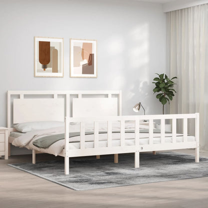 Estrutura de cama com cabeceira 200x200cm madeira maciça branco