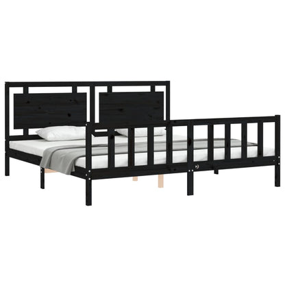 Estrutura de cama com cabeceira 200x200 cm madeira maciça preto