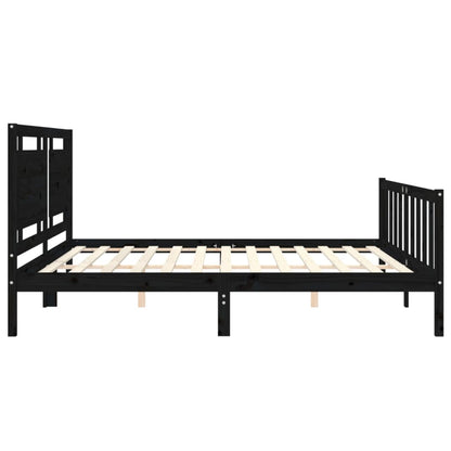 Estrutura de cama com cabeceira 200x200 cm madeira maciça preto