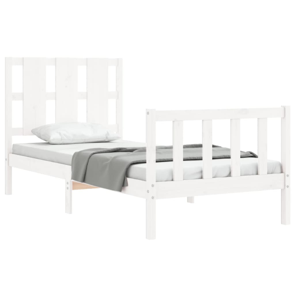 Estrutura de cama com cabeceira 90x190 cm madeira maciça branco