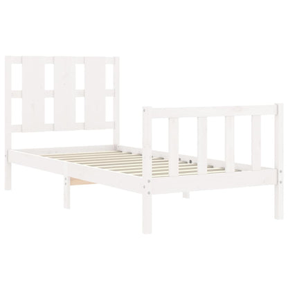 Estrutura de cama com cabeceira 90x190 cm madeira maciça branco