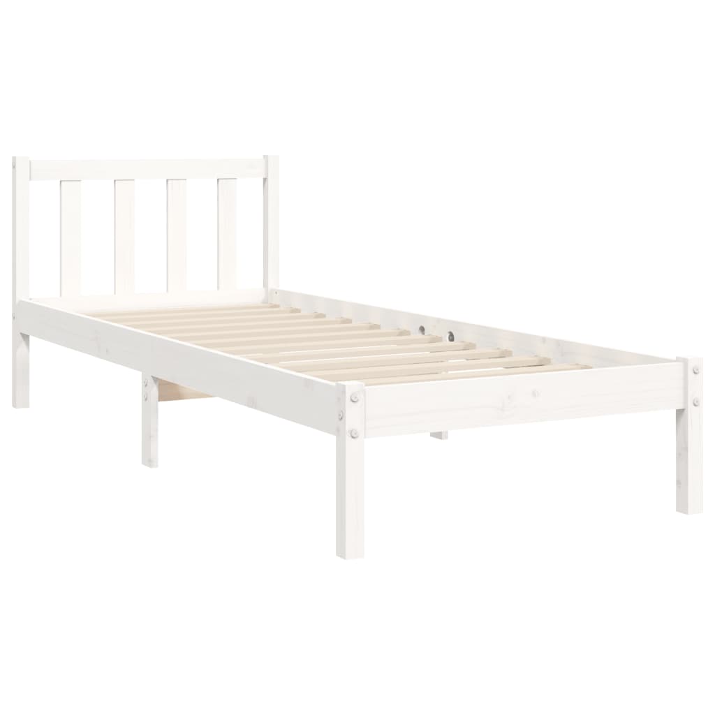 Estrutura de cama com cabeceira 90x190 cm madeira maciça branco