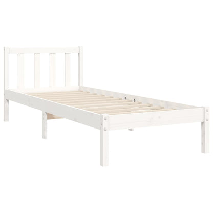 Estrutura de cama com cabeceira 90x190 cm madeira maciça branco