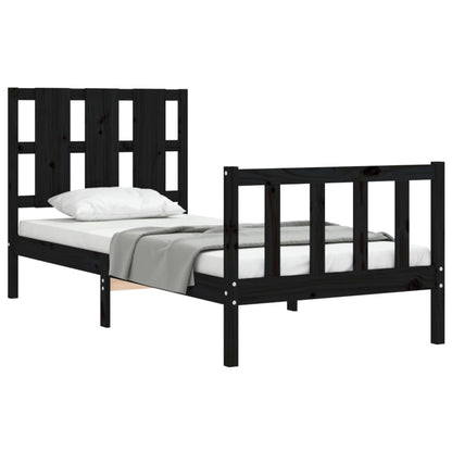 Estrutura de cama com cabeceira 90x190 cm madeira maciça preto