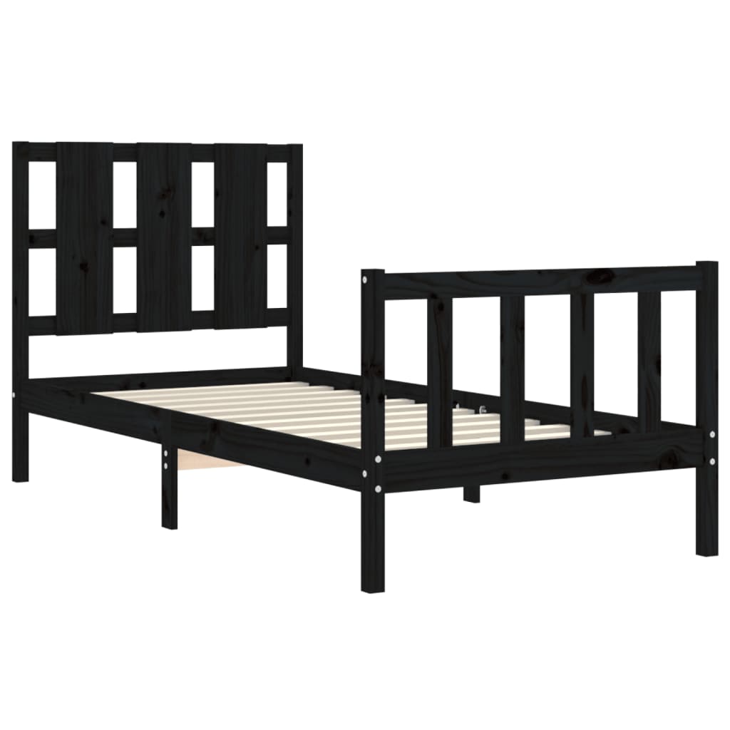 Estrutura de cama com cabeceira 90x190 cm madeira maciça preto