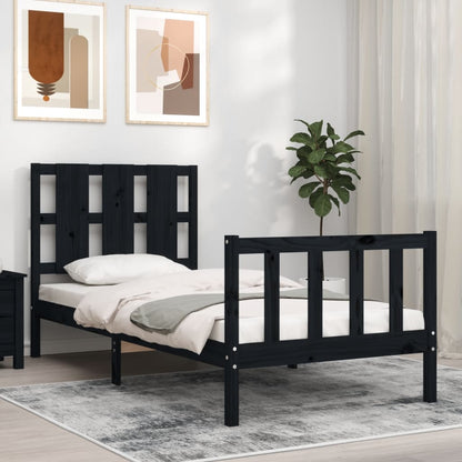 Estrutura de cama com cabeceira 90x190 cm madeira maciça preto