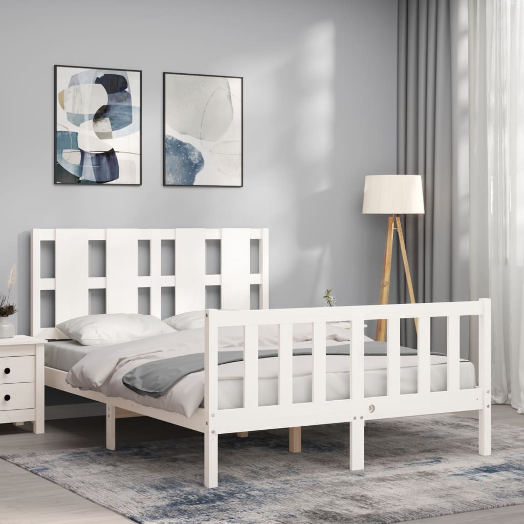 Estrutura de cama com cabeceira 140x190cm madeira maciça branco