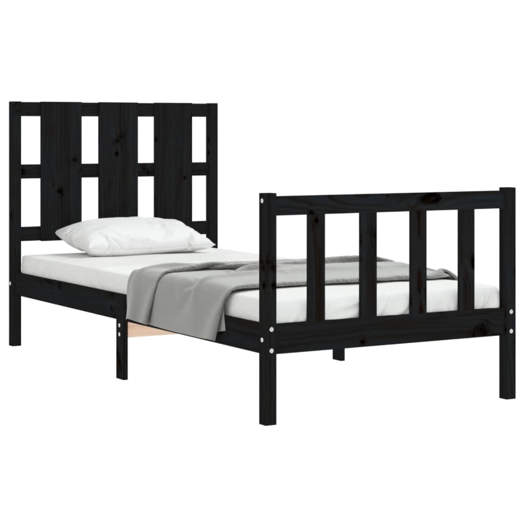 Estrutura de cama com cabeceira 90x200 cm madeira maciça preto