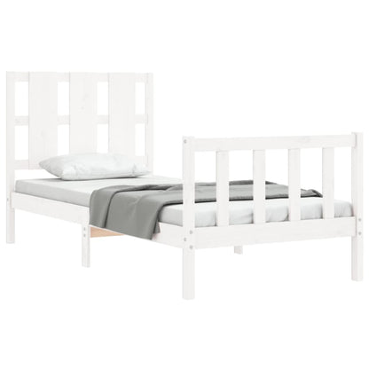 Estrutura de cama com cabeceira 100x200cm madeira maciça branco