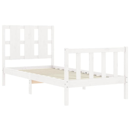 Estrutura de cama com cabeceira 100x200cm madeira maciça branco