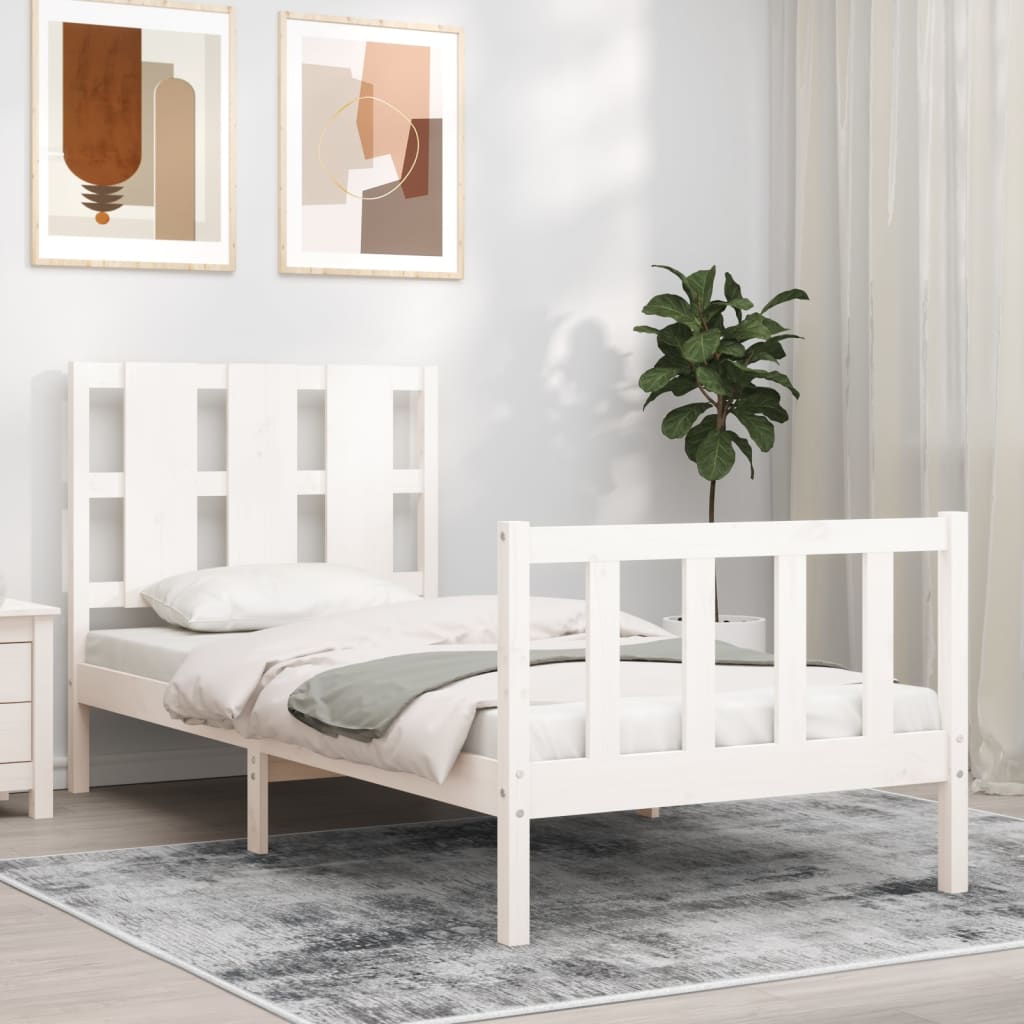 Estrutura de cama com cabeceira 100x200cm madeira maciça branco