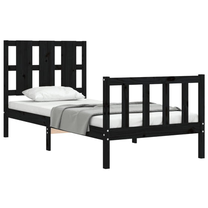 Estrutura de cama com cabeceira 100x200 cm madeira maciça preto