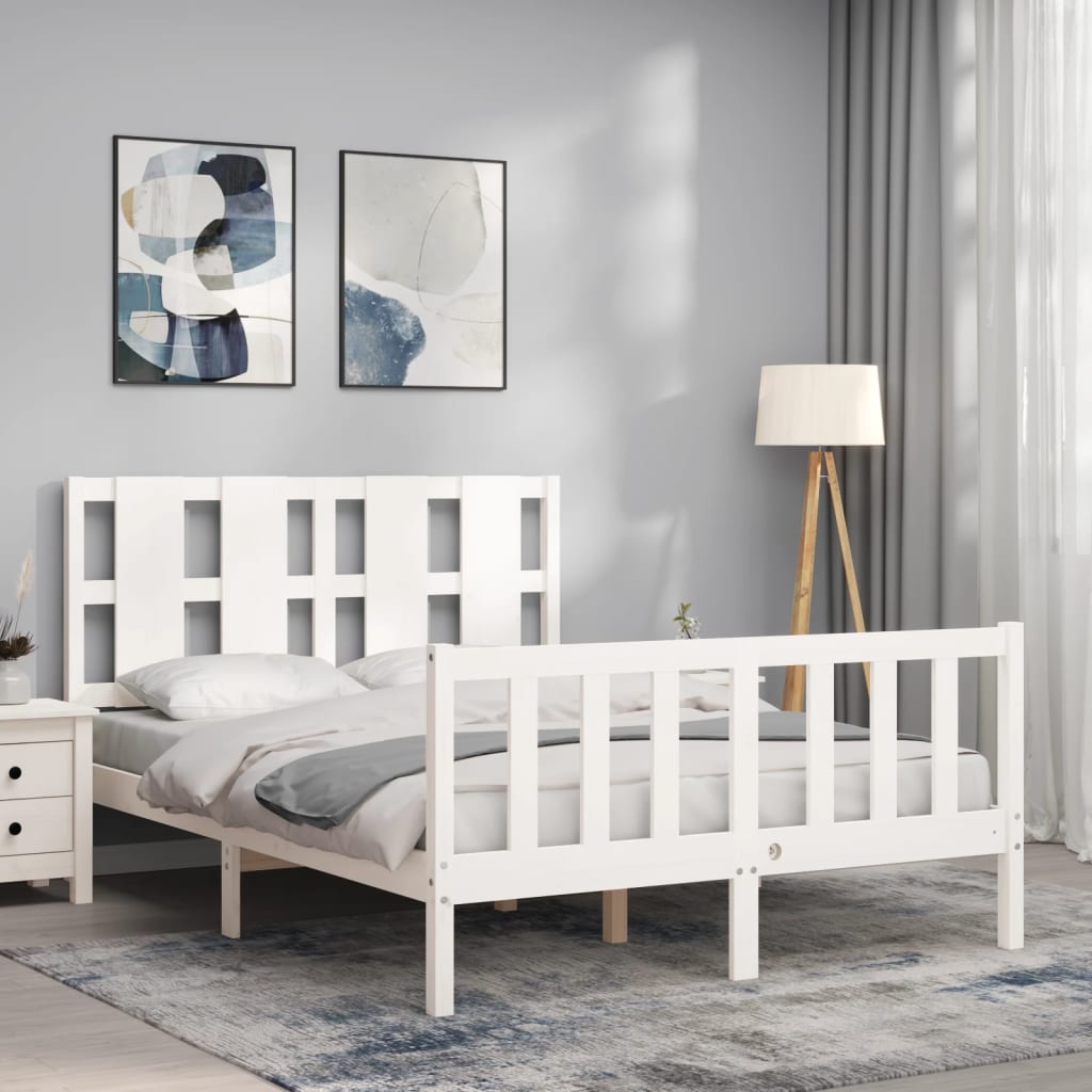 Estrutura de cama com cabeceira 120x200cm madeira maciça branco