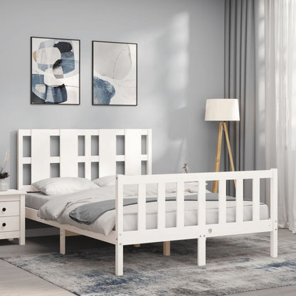 Estrutura de cama com cabeceira 140x200cm madeira maciça branco