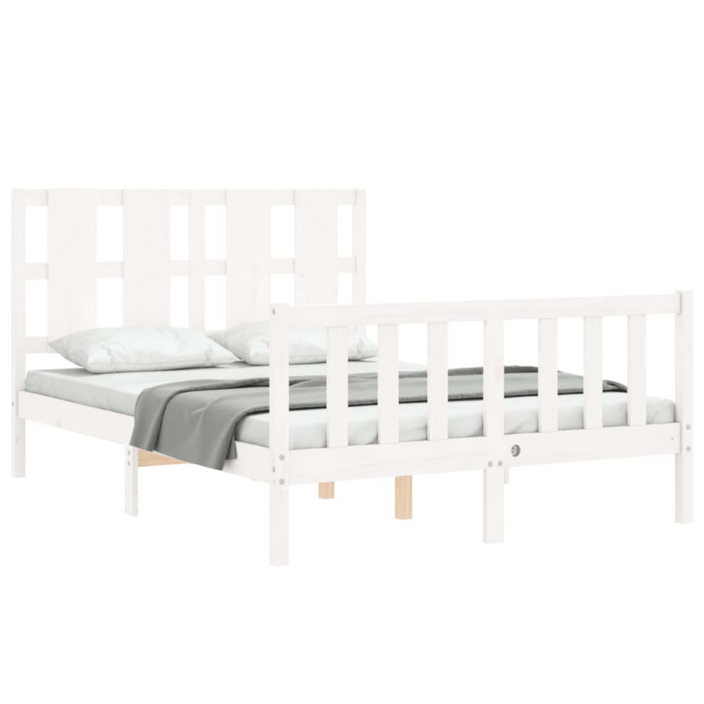 Estrutura de cama com cabeceira 140x200cm madeira maciça branco