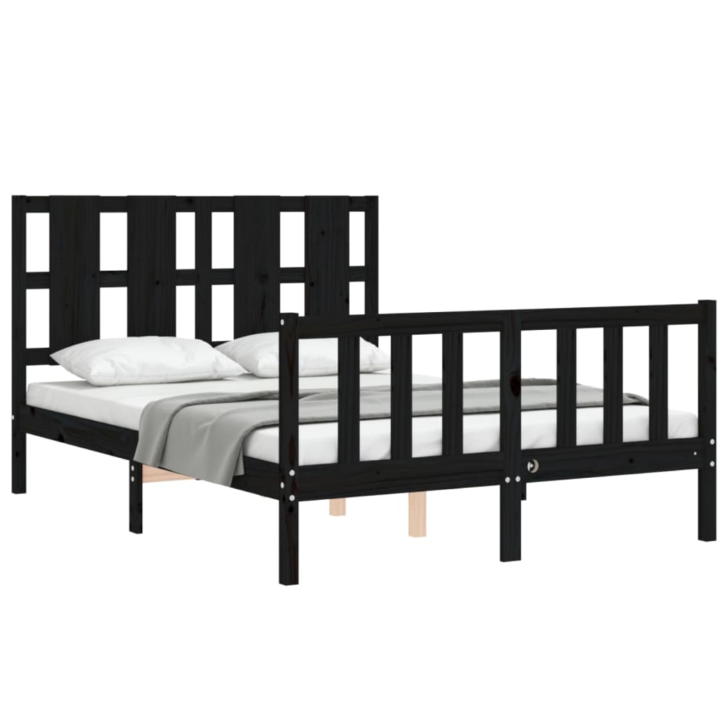 Estrutura de cama com cabeceira 140x200 cm madeira maciça preto