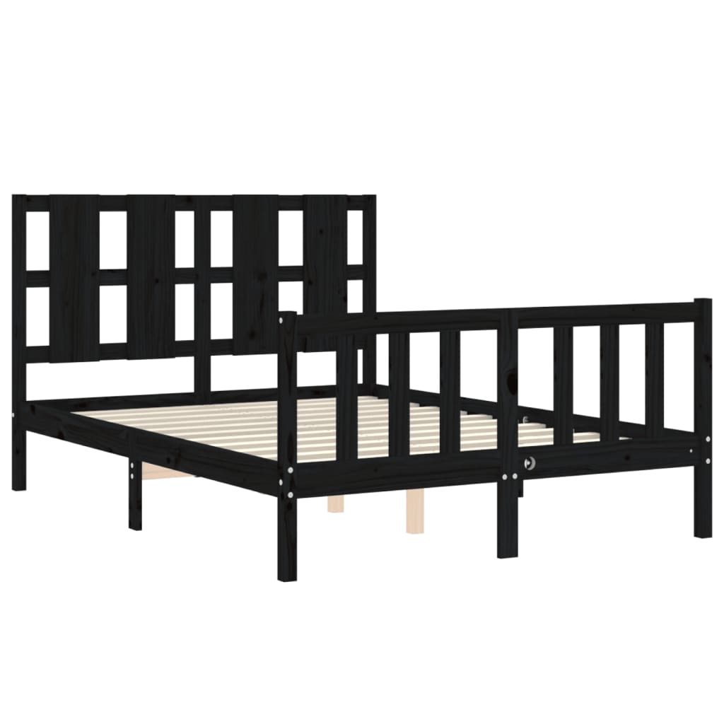 Estrutura de cama com cabeceira 140x200 cm madeira maciça preto