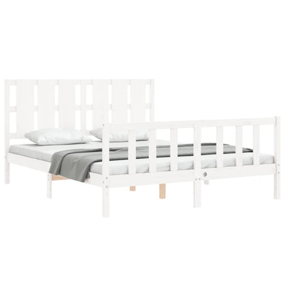 Estrutura de cama King Size com cabeceira madeira maciça branco