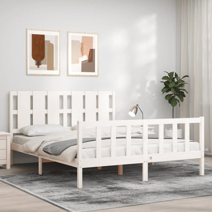 Estrutura de cama King Size com cabeceira madeira maciça branco