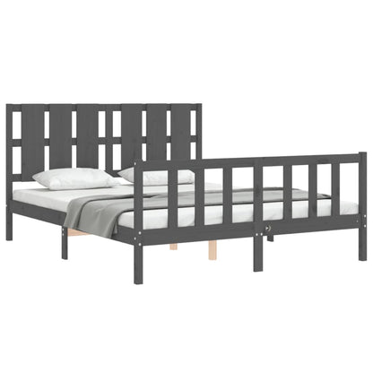 Estrutura de cama com cabeceira 160x200 cm madeira maciça cinza