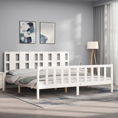 Estrutura de cama com cabeceira 180x200cm madeira maciça branco