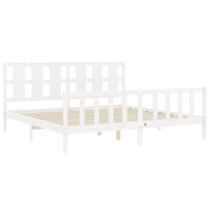 Estrutura de cama com cabeceira 180x200cm madeira maciça branco