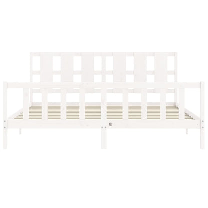 Estrutura de cama com cabeceira 180x200cm madeira maciça branco