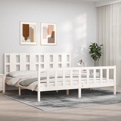 Estrutura de cama com cabeceira 180x200cm madeira maciça branco