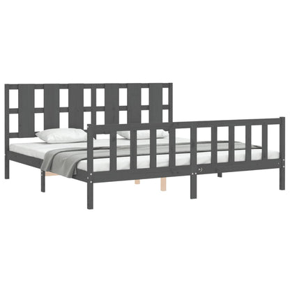 Estrutura de cama com cabeceira 180x200 cm madeira maciça cinza