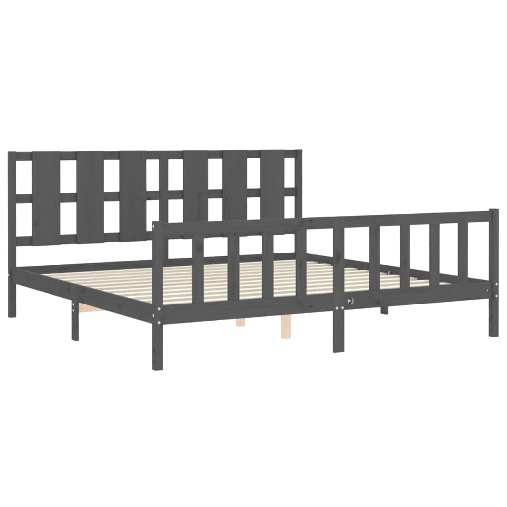 Estrutura de cama com cabeceira 180x200 cm madeira maciça cinza