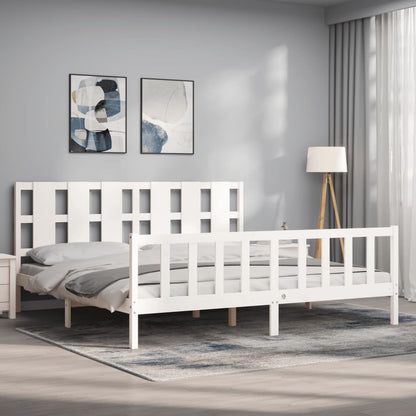 Estrutura de cama com cabeceira 200x200cm madeira maciça branco