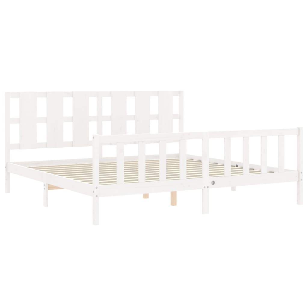 Estrutura de cama com cabeceira 200x200cm madeira maciça branco