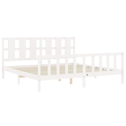 Estrutura de cama com cabeceira 200x200cm madeira maciça branco