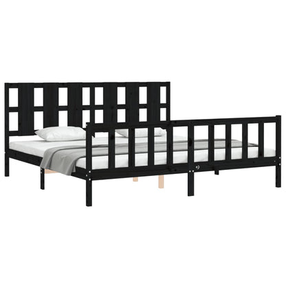 Estrutura de cama com cabeceira 200x200 cm madeira maciça preto