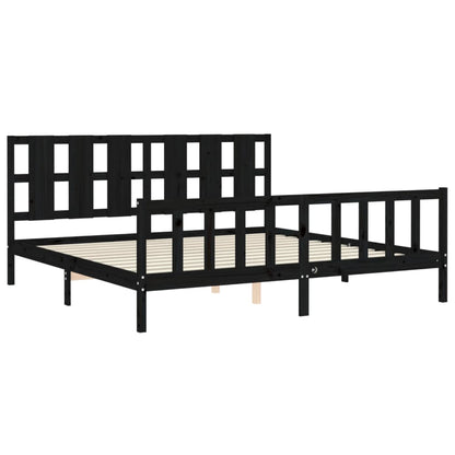 Estrutura de cama com cabeceira 200x200 cm madeira maciça preto