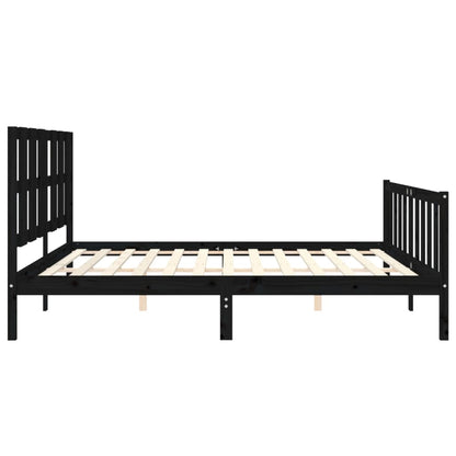 Estrutura de cama com cabeceira 200x200 cm madeira maciça preto