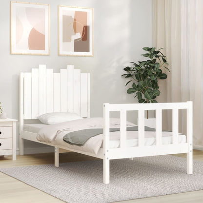 Estrutura de cama com cabeceira 90x190 cm madeira maciça branco