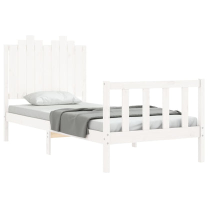 Estrutura de cama com cabeceira 90x190 cm madeira maciça branco