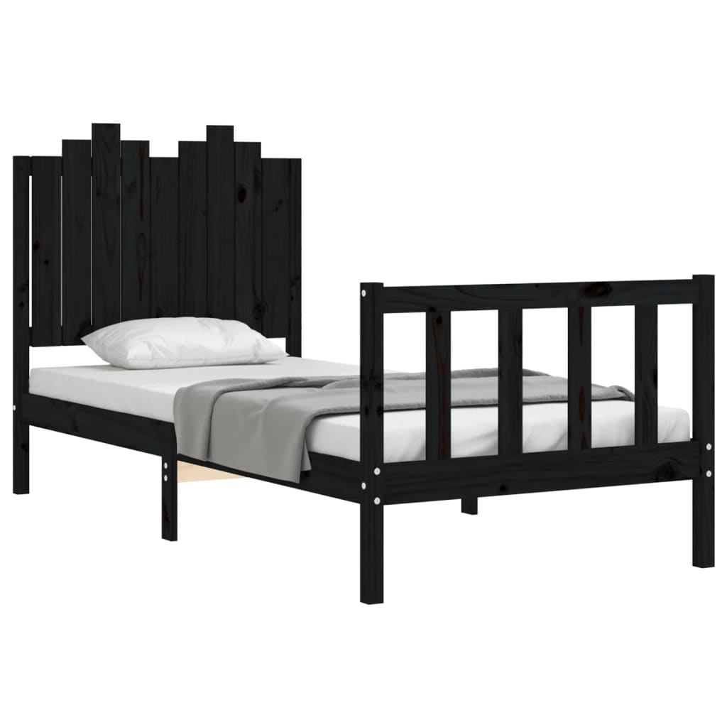 Estrutura de cama com cabeceira 90x190 cm madeira maciça preto