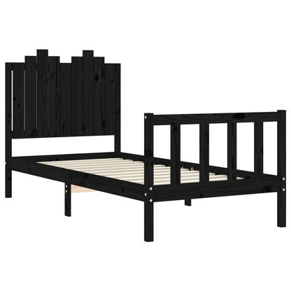 Estrutura de cama com cabeceira 90x190 cm madeira maciça preto