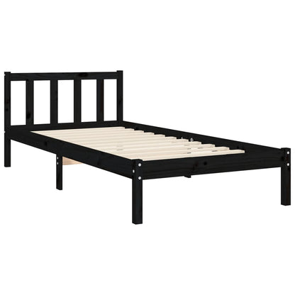 Estrutura de cama com cabeceira 90x190 cm madeira maciça preto