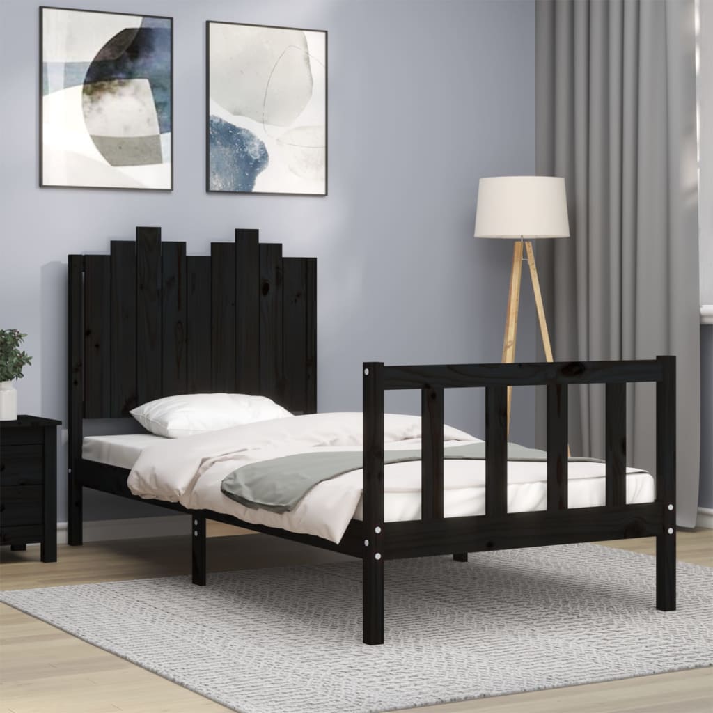 Estrutura de cama com cabeceira 90x190 cm madeira maciça preto