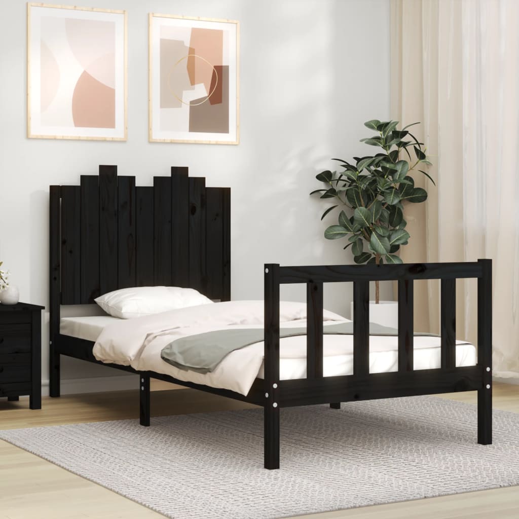 Estrutura de cama com cabeceira 90x200 cm madeira maciça preto