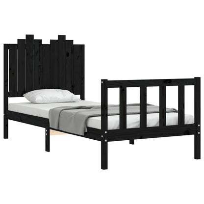 Estrutura de cama com cabeceira 90x200 cm madeira maciça preto