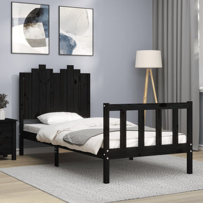 Estrutura de cama com cabeceira 90x200 cm madeira maciça preto