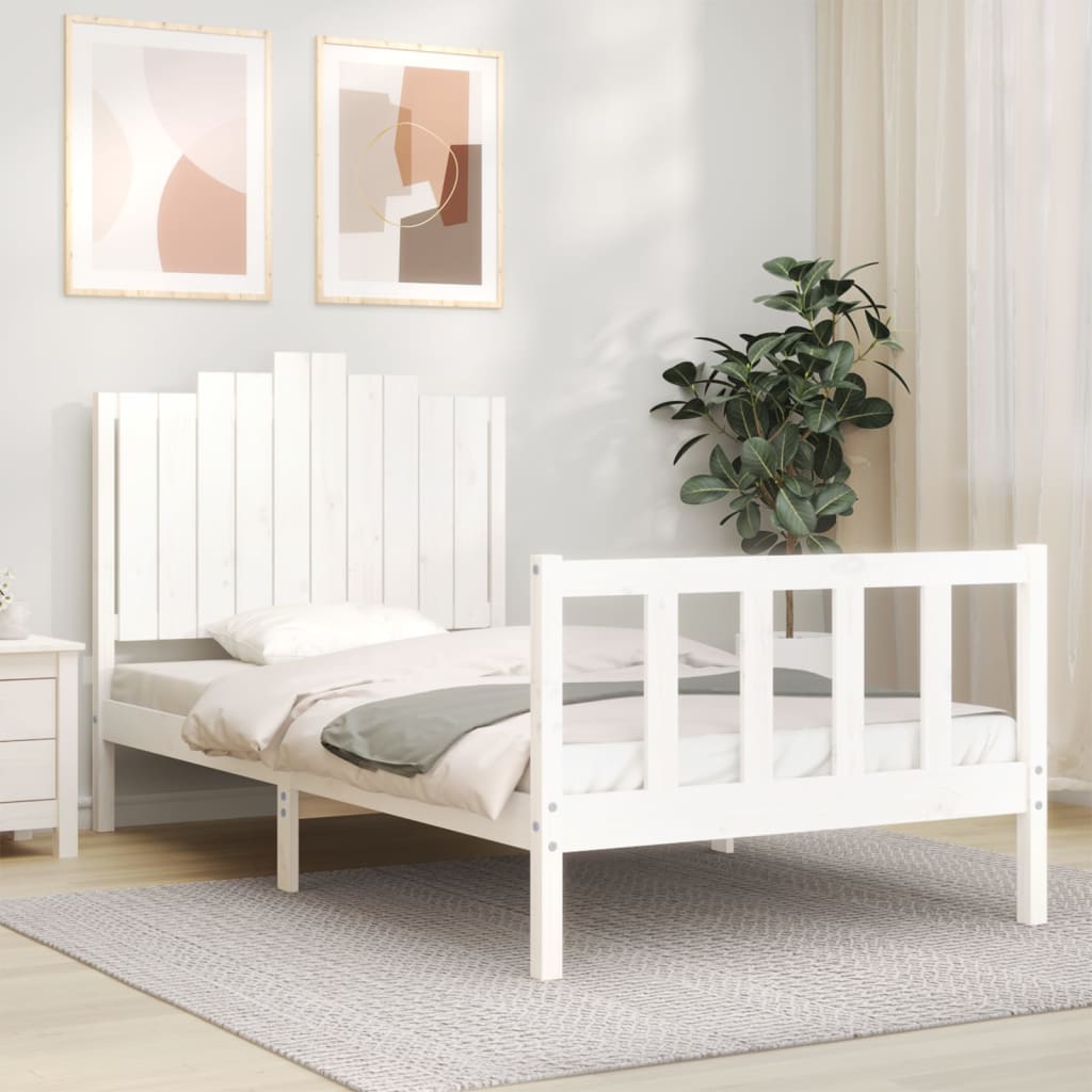 Estrutura de cama com cabeceira 100x200cm madeira maciça branco