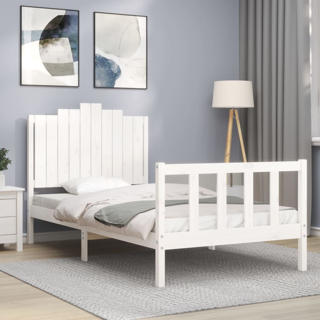 Estrutura de cama com cabeceira 100x200cm madeira maciça branco