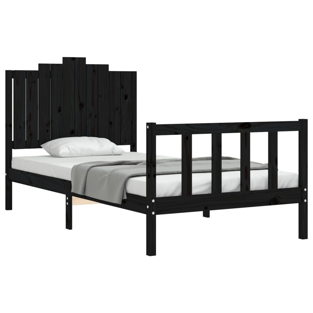 Estrutura de cama com cabeceira 100x200 cm madeira maciça preto