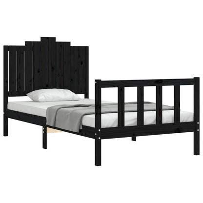 Estrutura de cama com cabeceira 100x200 cm madeira maciça preto