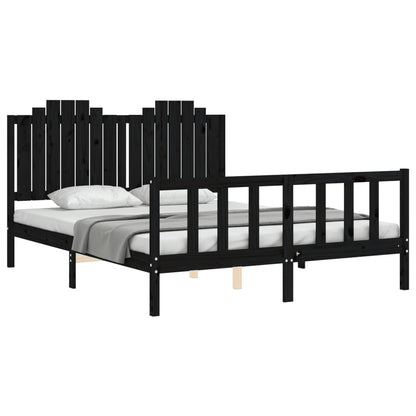 Estrutura de cama com cabeceira 160x200 cm madeira maciça preto